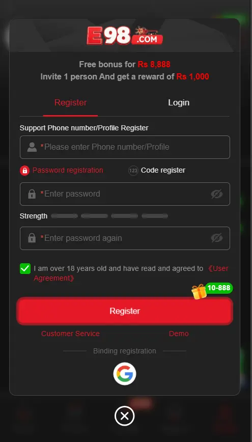 E98 Login And Registration Process
